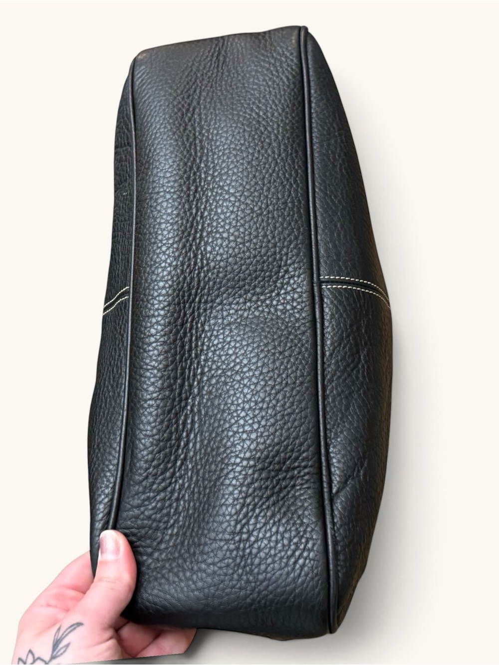 Vintage Dooney & Bourke Black Pebbled Leather Top Handle Bag W/ Brown Trim - Picture 8 of 12